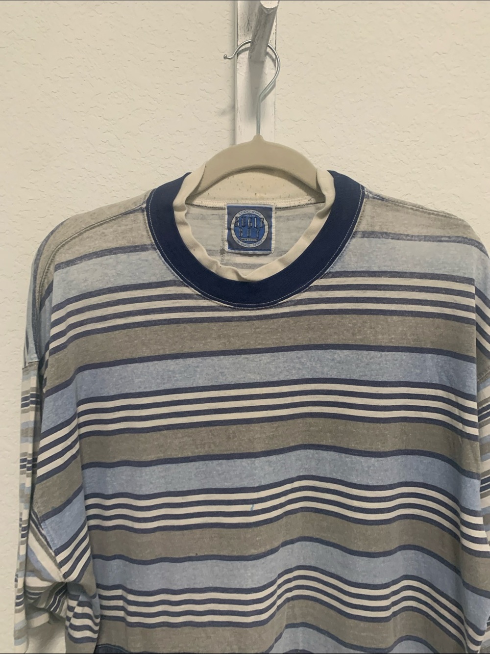 Vintage Bugle Boy Striped Short-Sleeve Tee in Blue and Tan - Picture 3 of 10
